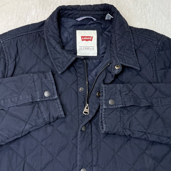 Levi's Other - Levis Quilted Shirt Jacket Men Medium Navy Zip Snap Barn Coat Shacket Cotton